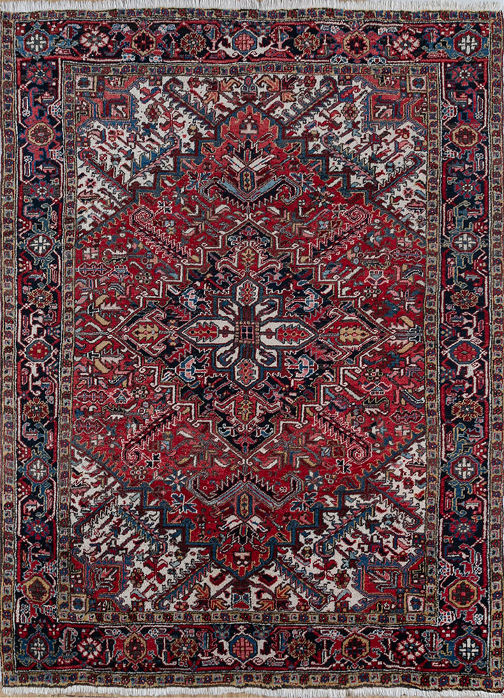 aalam red and orange wool hand knotted Rug - HeadShot
