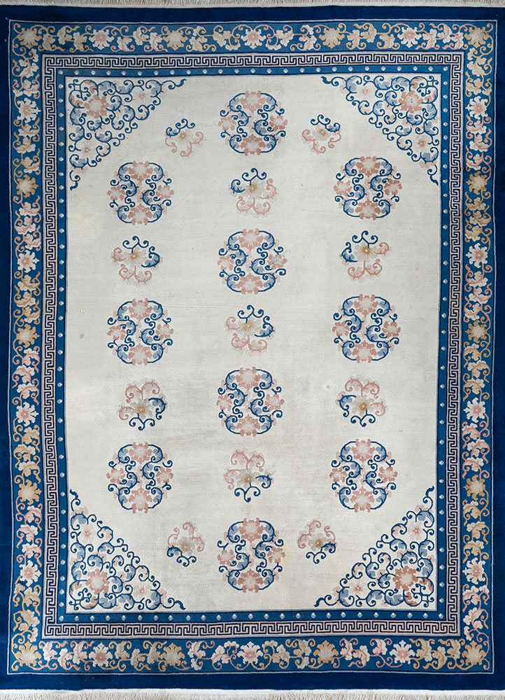 pechino blue wool hand knotted Rug - HeadShot