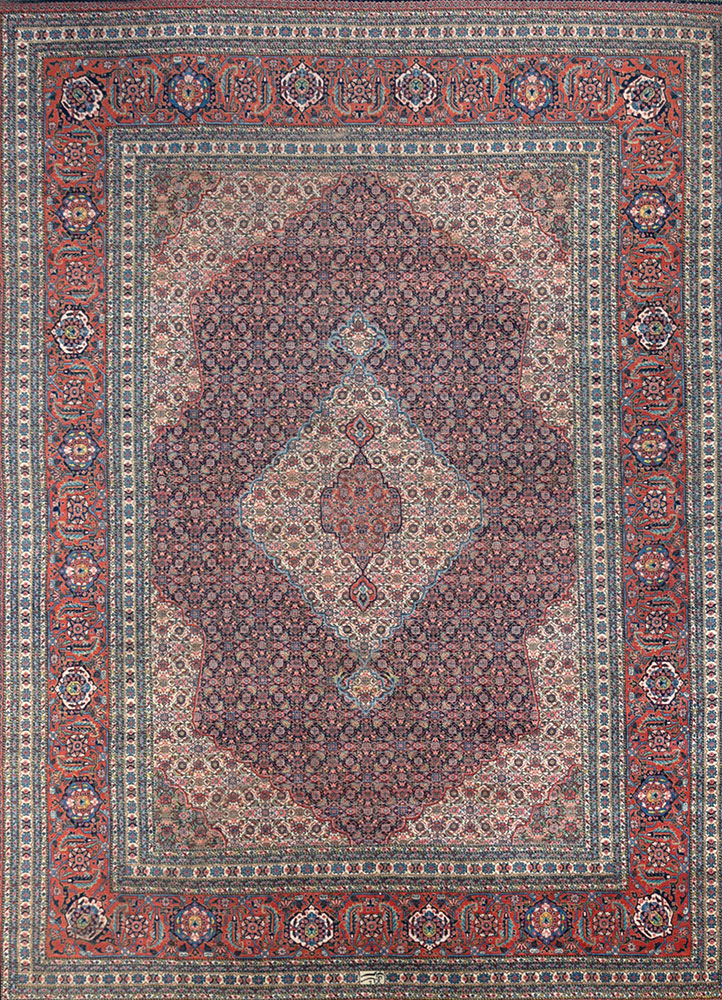 aalam red and orange wool hand knotted Rug - HeadShot