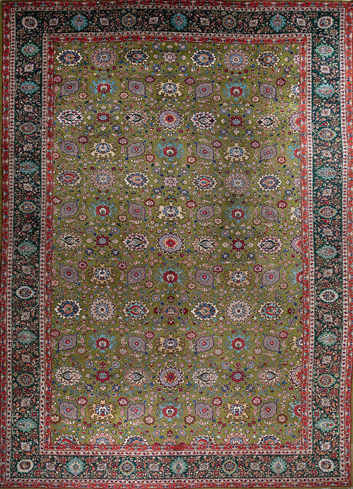 aalam green wool hand knotted Rug - HeadShot