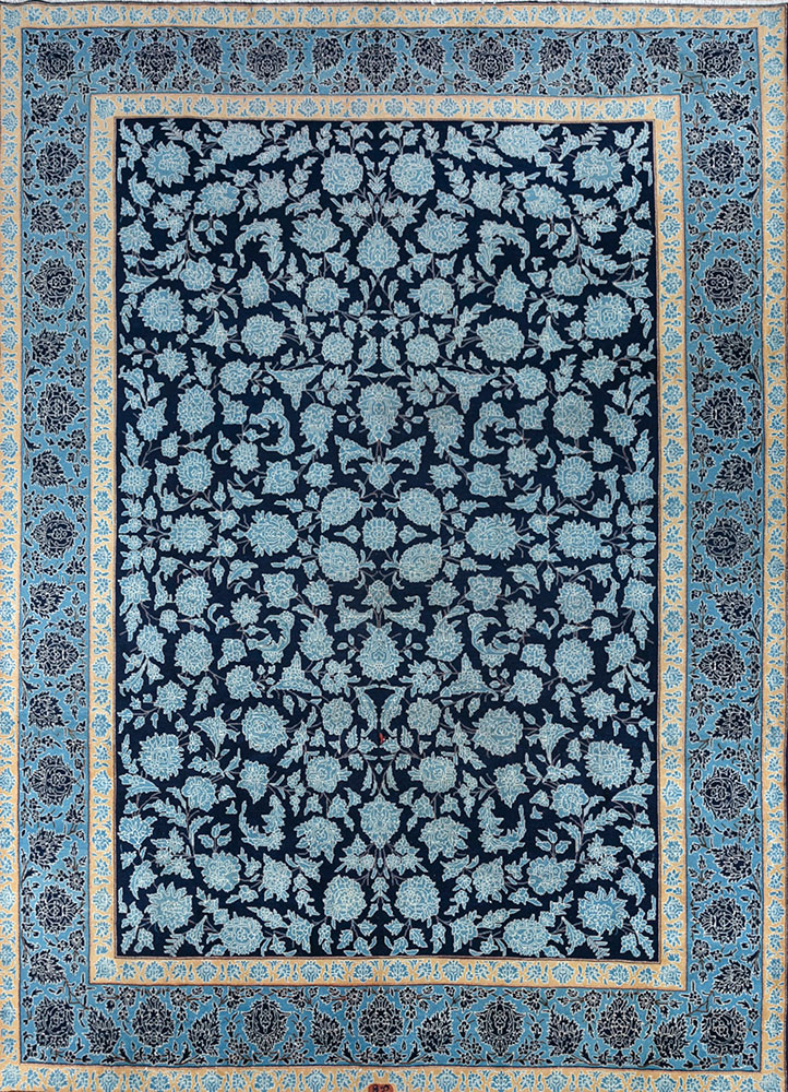 aalam blue wool hand knotted Rug - HeadShot