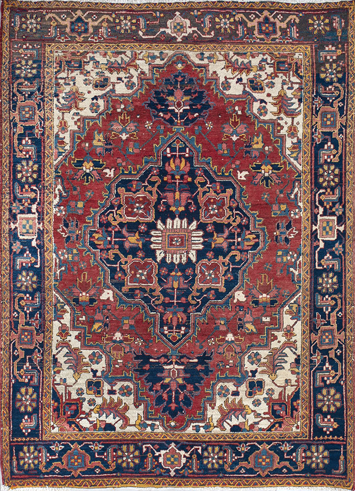 aalam red and orange wool hand knotted Rug - HeadShot