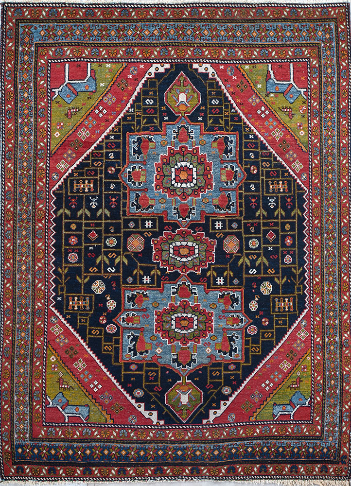 nuray blue wool hand knotted Rug - HeadShot