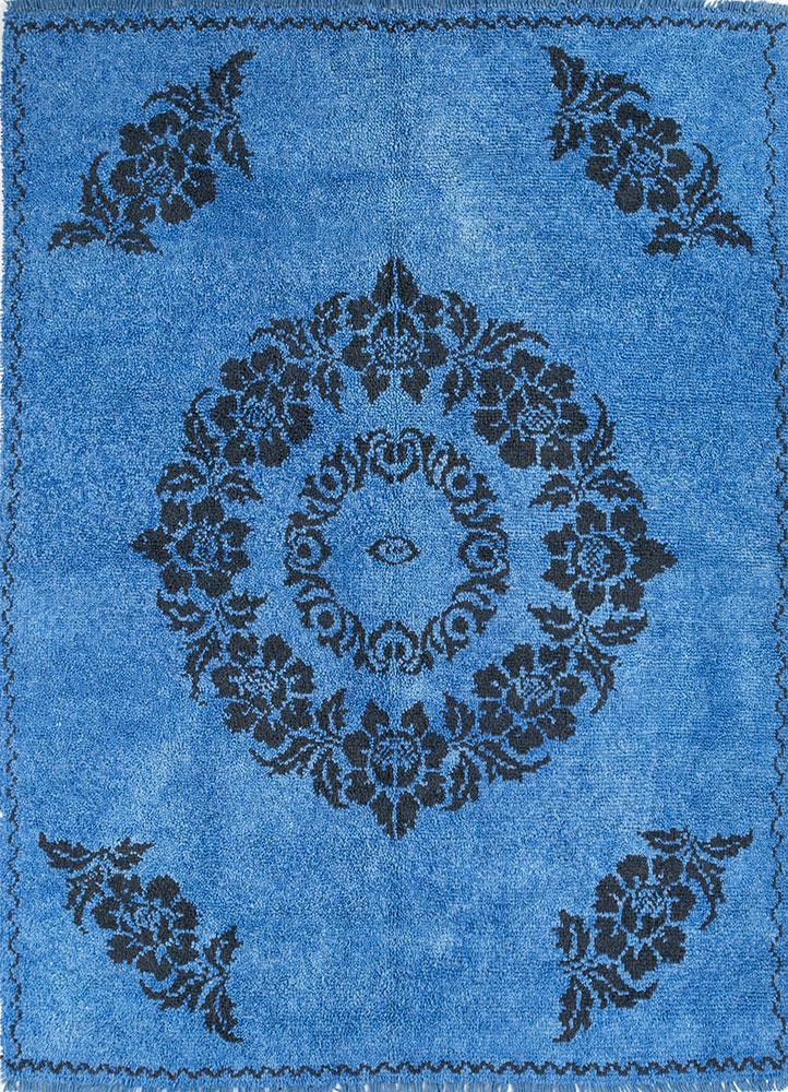 lacuna blue wool hand knotted Rug - HeadShot