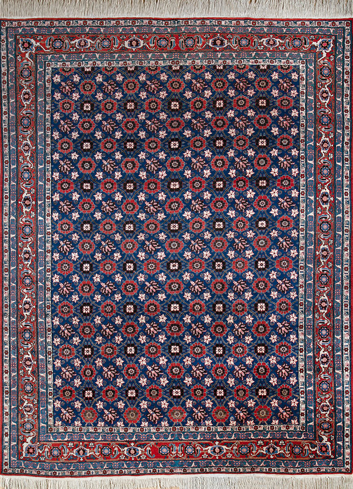 aalam blue wool hand knotted Rug - HeadShot