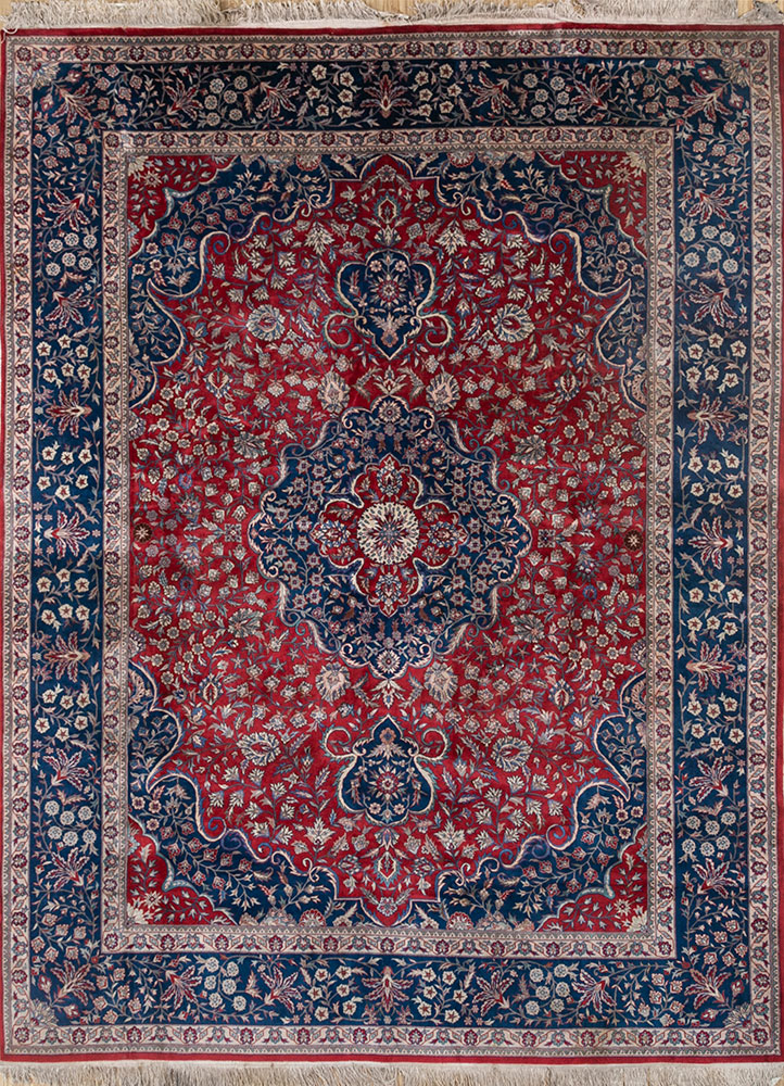 aalam red and orange wool hand knotted Rug - HeadShot
