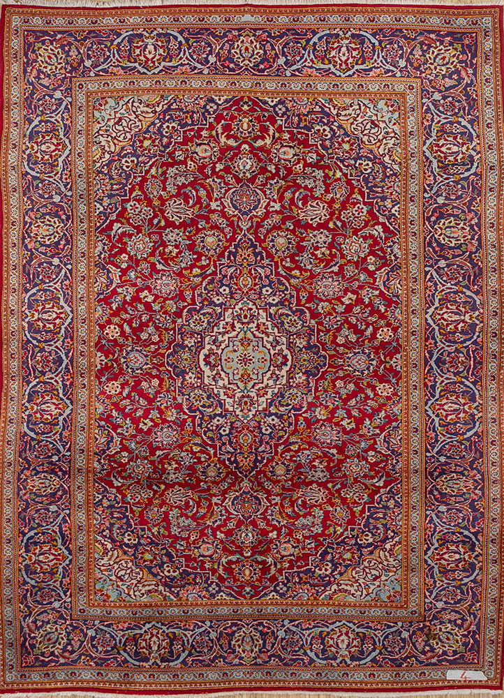 aalam red and orange wool hand knotted Rug - HeadShot