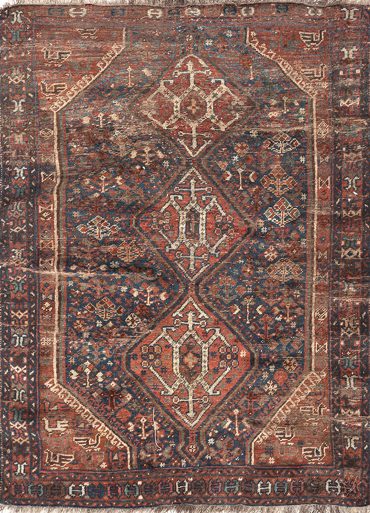 aalam blue wool hand knotted Rug - HeadShot