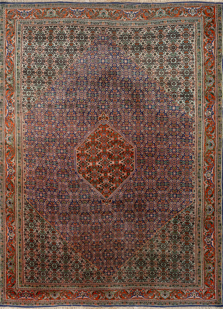 aalam red and orange wool hand knotted Rug - HeadShot