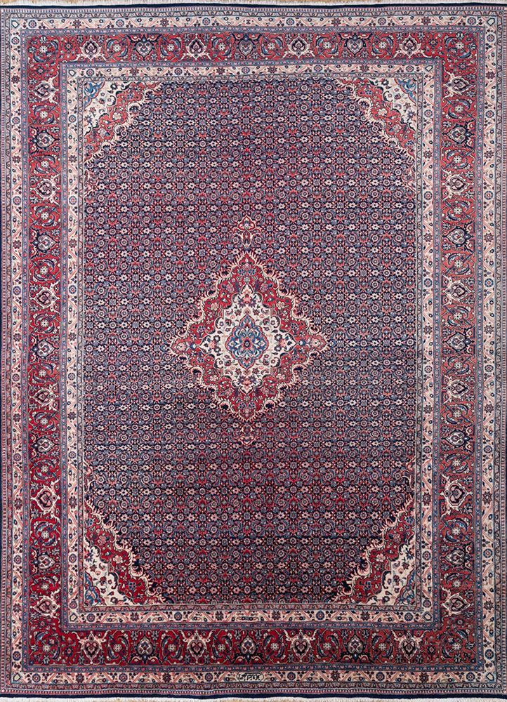 aalam blue wool hand knotted Rug - HeadShot