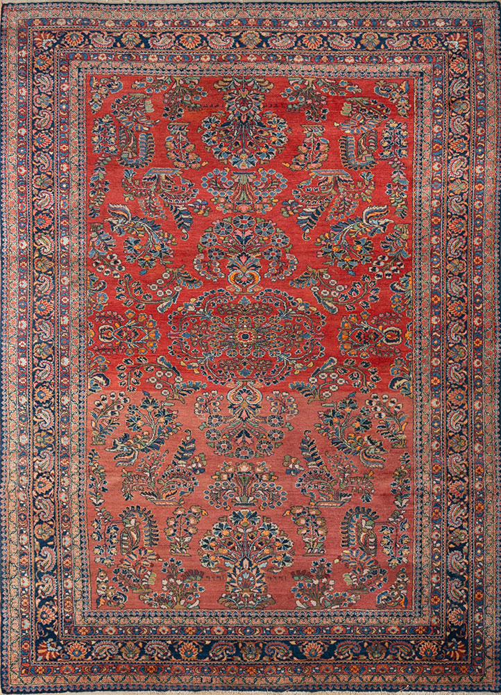 aalam red and orange wool hand knotted Rug - HeadShot