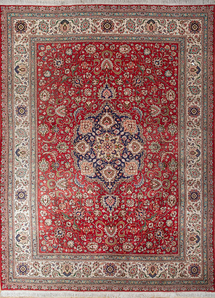 aalam red and orange wool hand knotted Rug - HeadShot