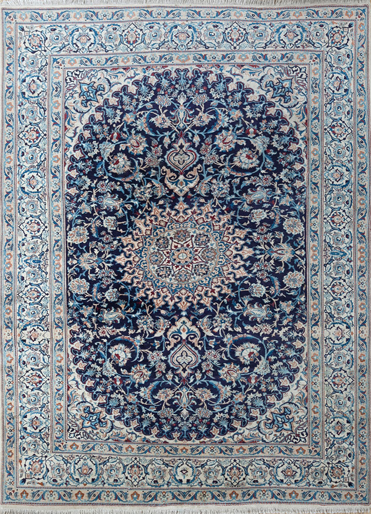 aalam blue wool hand knotted Rug - HeadShot