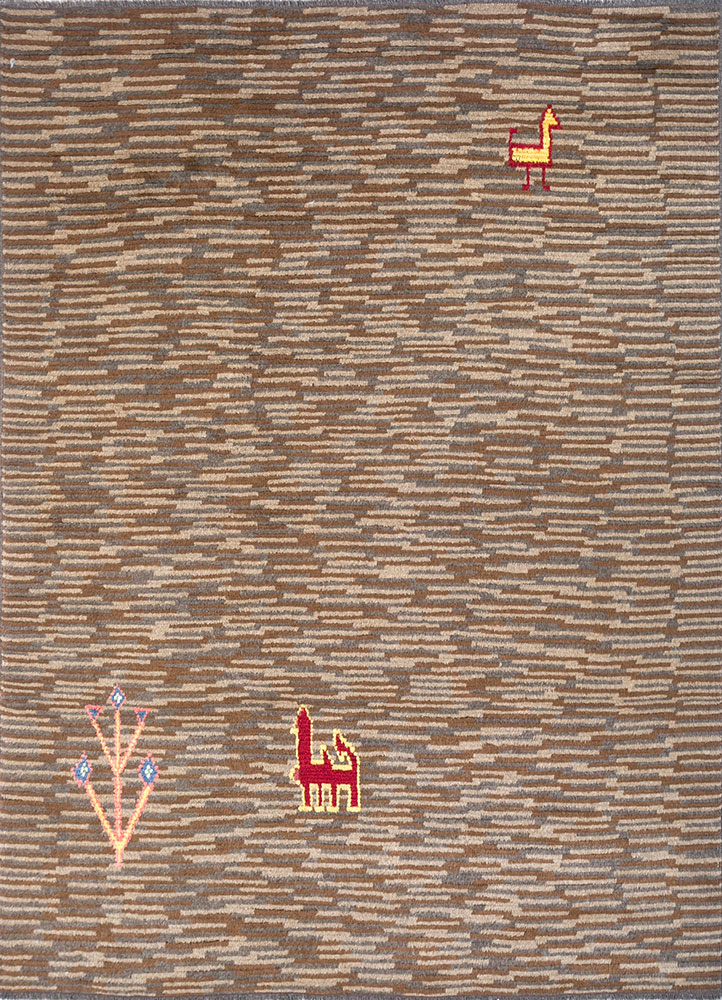 nuray beige and brown wool hand knotted Rug - HeadShot