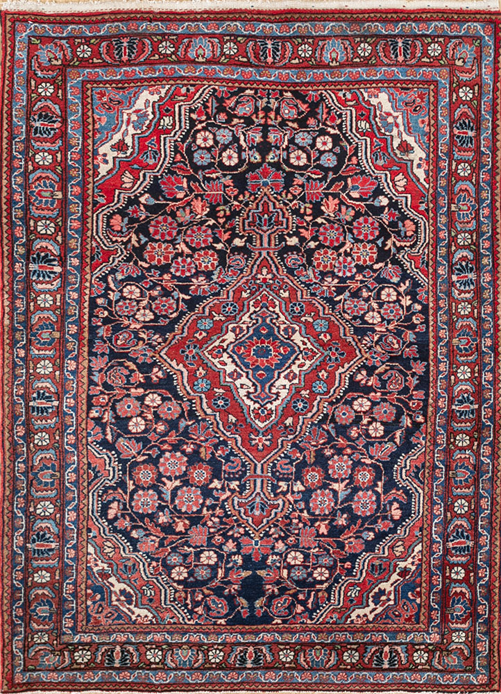 aalam red and orange wool hand knotted Rug - HeadShot