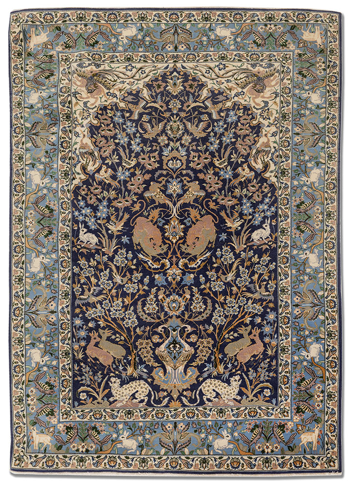 aalam blue wool hand knotted Rug - HeadShot