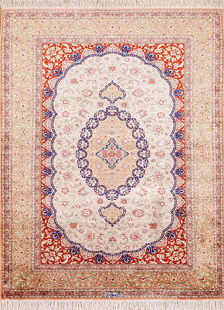 gulmarg pink and purple silk hand knotted Rug - HeadShot