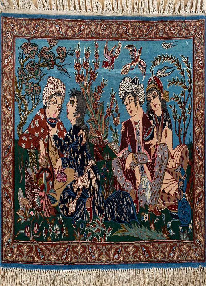 aalam blue wool hand knotted Rug - HeadShot