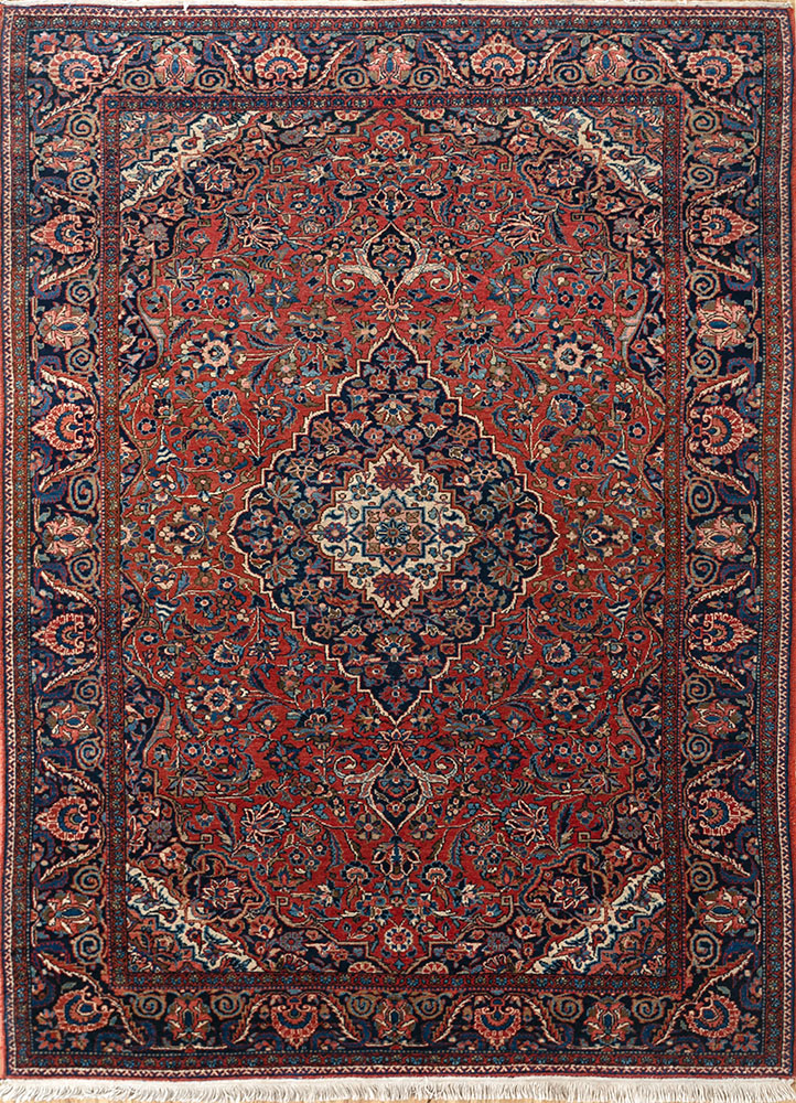 aalam red and orange wool hand knotted Rug - HeadShot