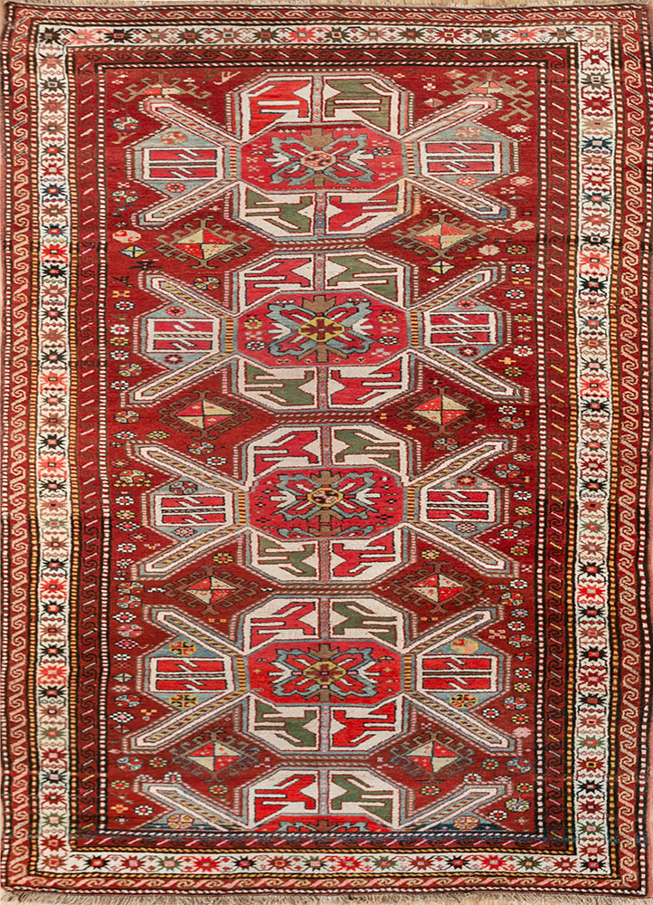 nuray red and orange wool hand knotted Rug - HeadShot