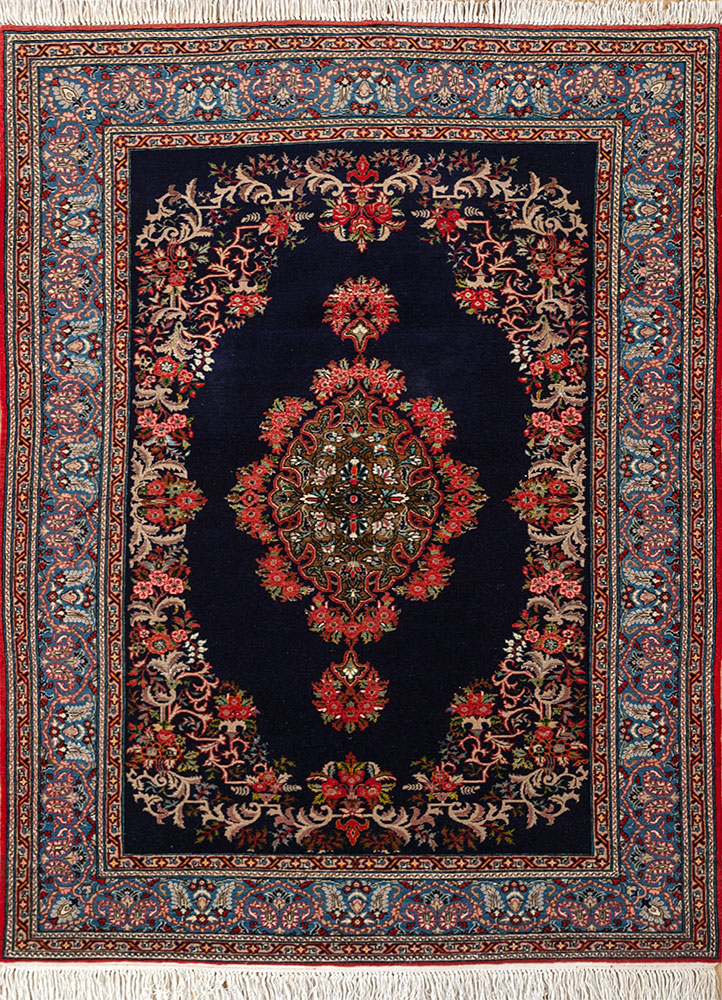 aalam blue wool hand knotted Rug - HeadShot