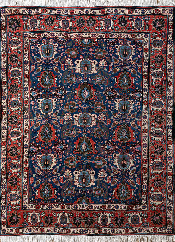 aalam blue wool hand knotted Rug - HeadShot