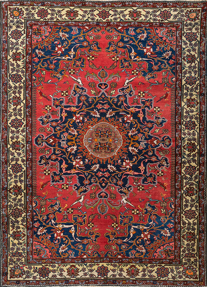 aalam red and orange wool hand knotted Rug - HeadShot