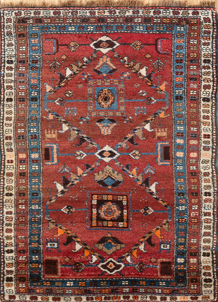 nuray red and orange wool hand knotted Rug - HeadShot