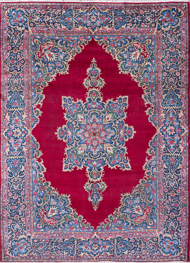 aalam red and orange wool hand knotted Rug - HeadShot