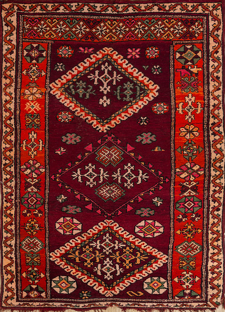 nuray red and orange wool hand knotted Rug - HeadShot
