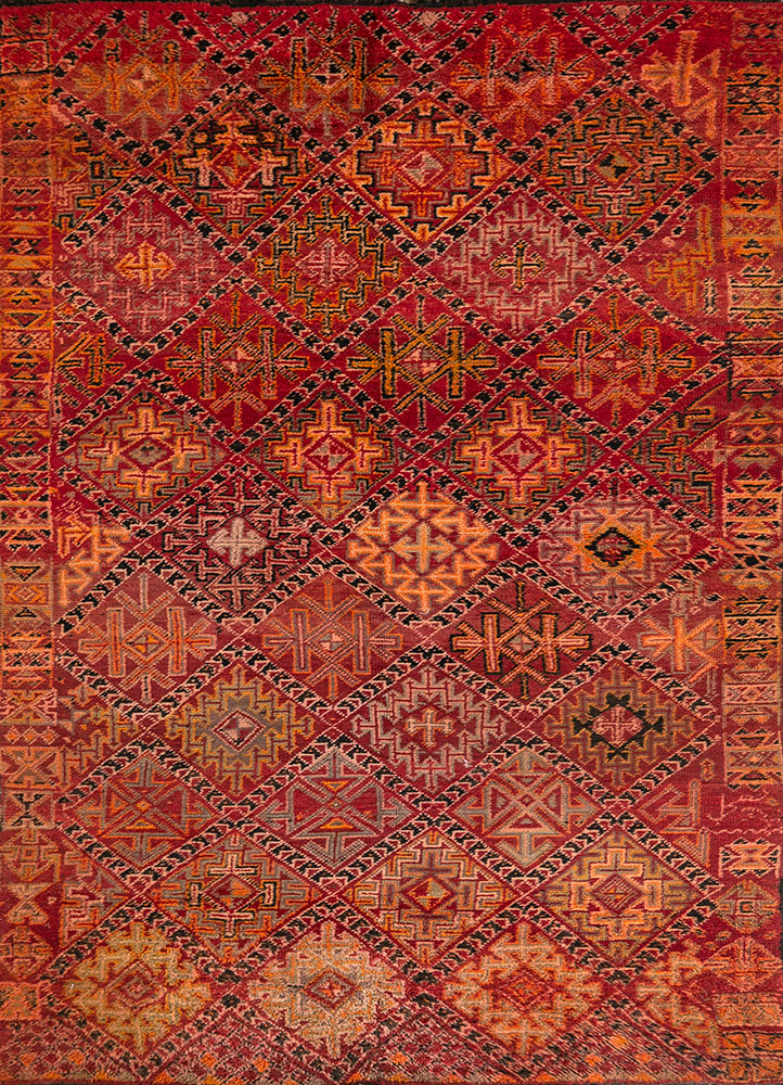 nuray red and orange wool hand knotted Rug - HeadShot