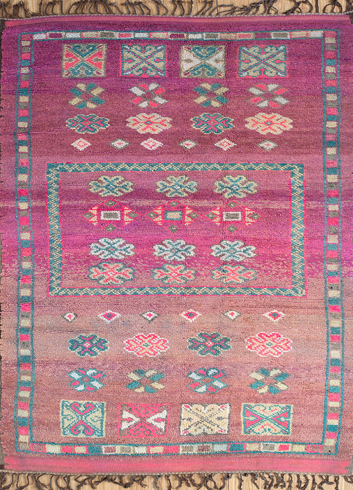 nuray pink and purple wool hand knotted Rug - HeadShot
