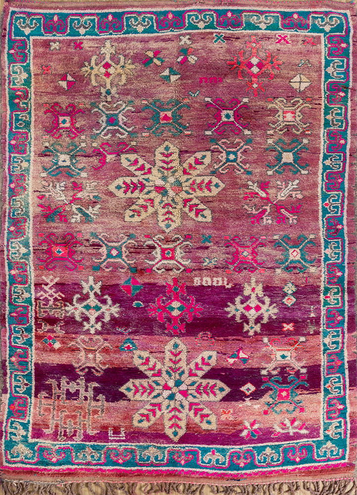nuray pink and purple wool hand knotted Rug - HeadShot