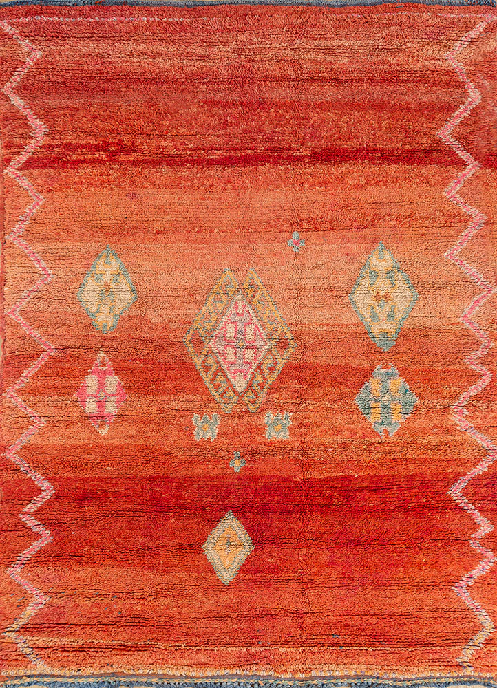 nuray red and orange wool hand knotted Rug - HeadShot