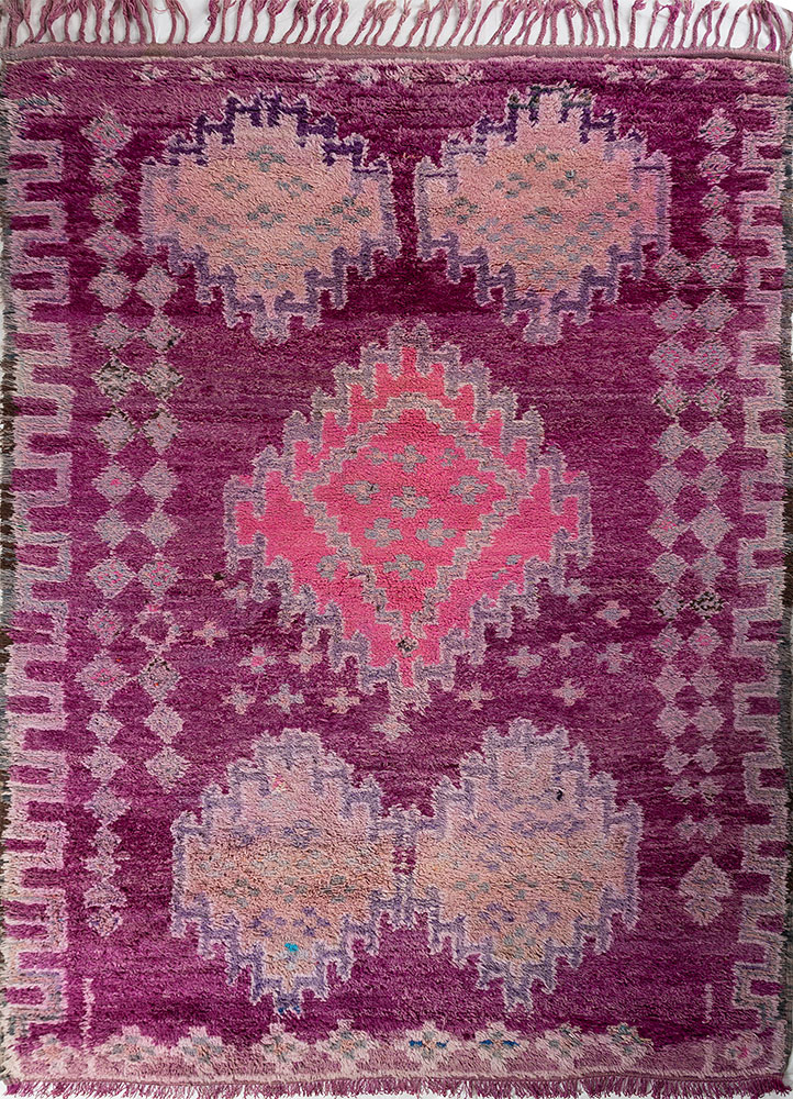 nuray pink and purple wool hand knotted Rug - HeadShot