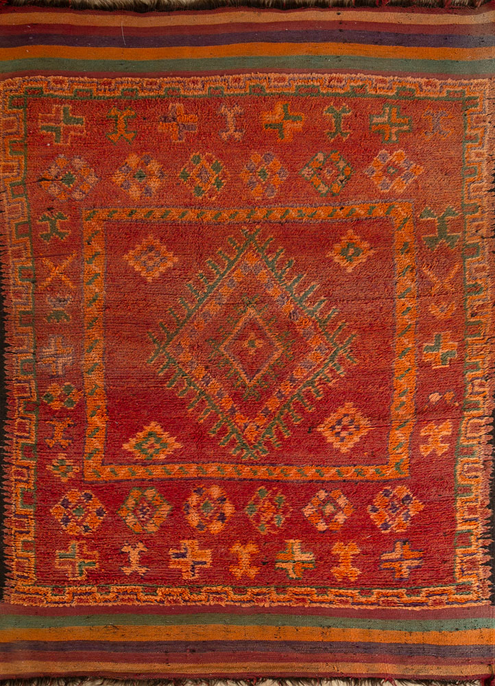 nuray red and orange wool hand knotted Rug - HeadShot
