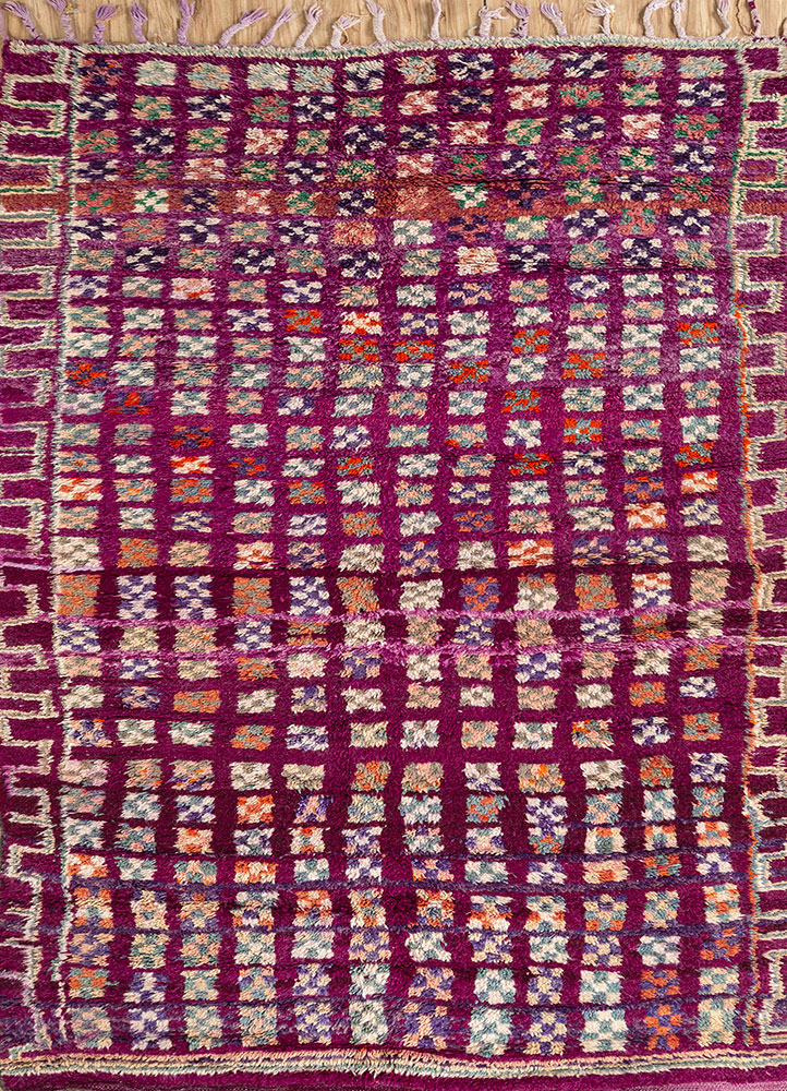 nuray pink and purple wool hand knotted Rug - HeadShot