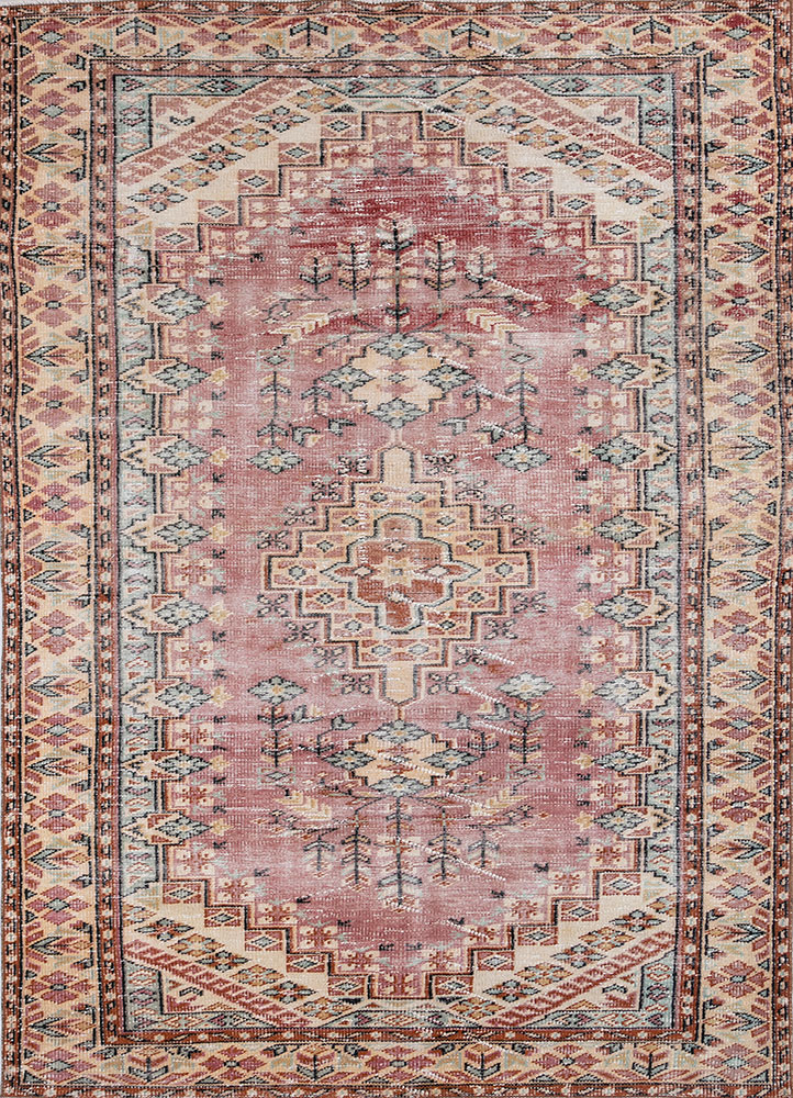 vintage red and orange wool hand knotted Rug - HeadShot