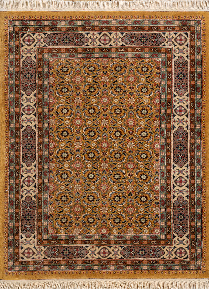 gulnar gold wool hand knotted Rug - HeadShot
