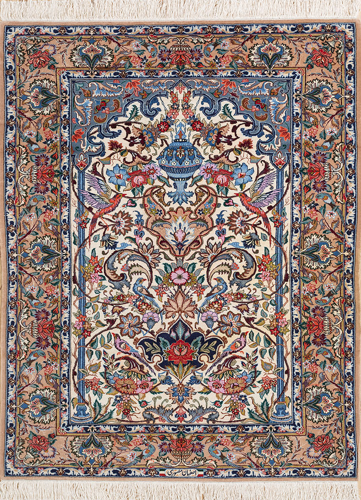 gulmarg ivory wool and silk hand knotted Rug - HeadShot