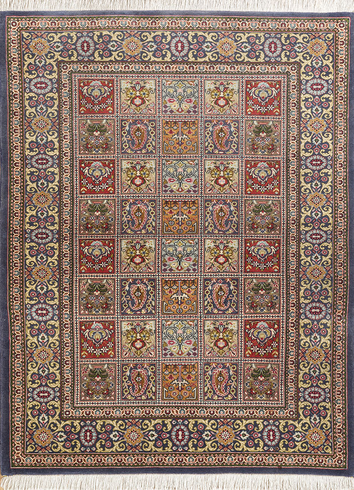 aalam blue wool hand knotted Rug - HeadShot