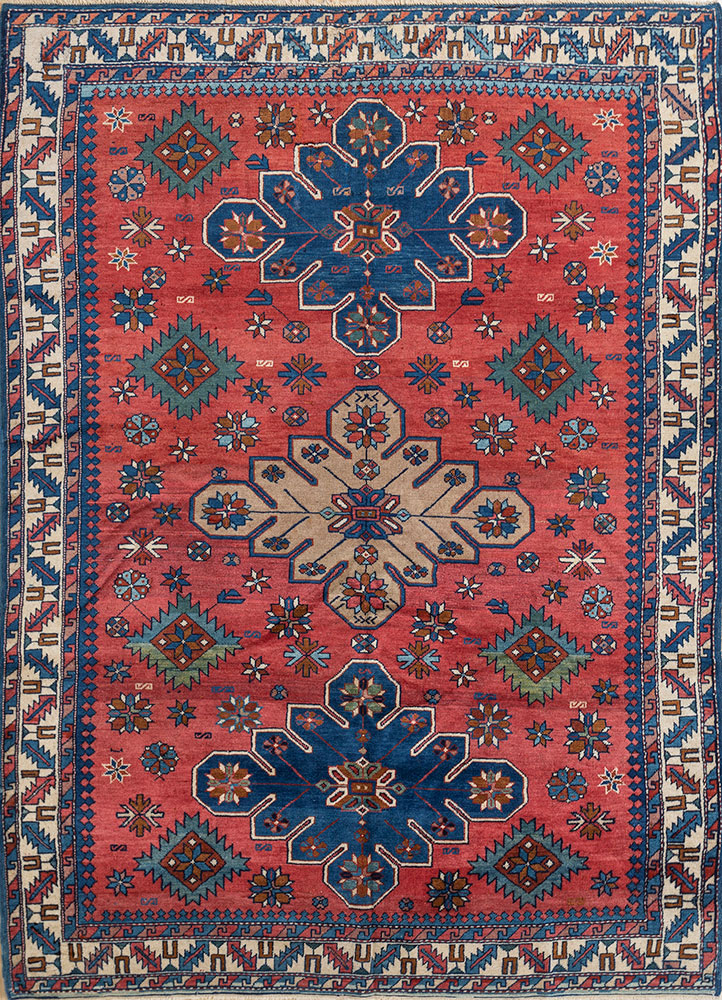 nuray red and orange wool hand knotted Rug - HeadShot
