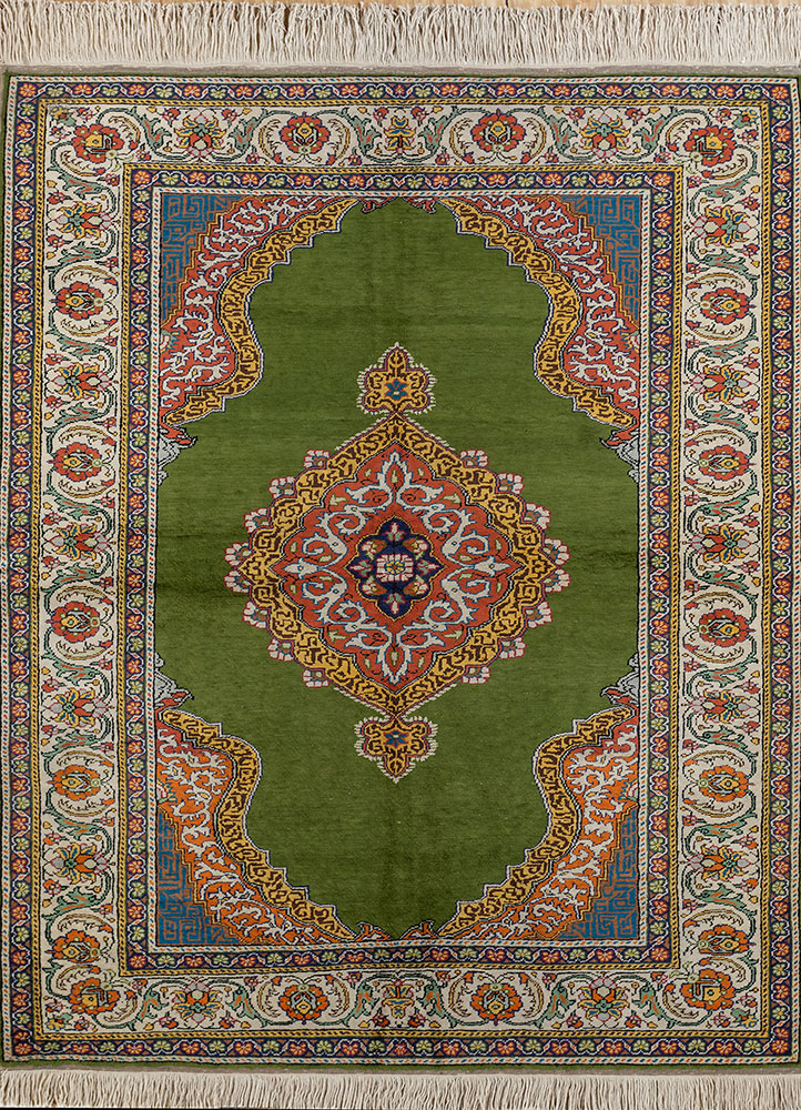 nuray green wool hand knotted Rug - HeadShot
