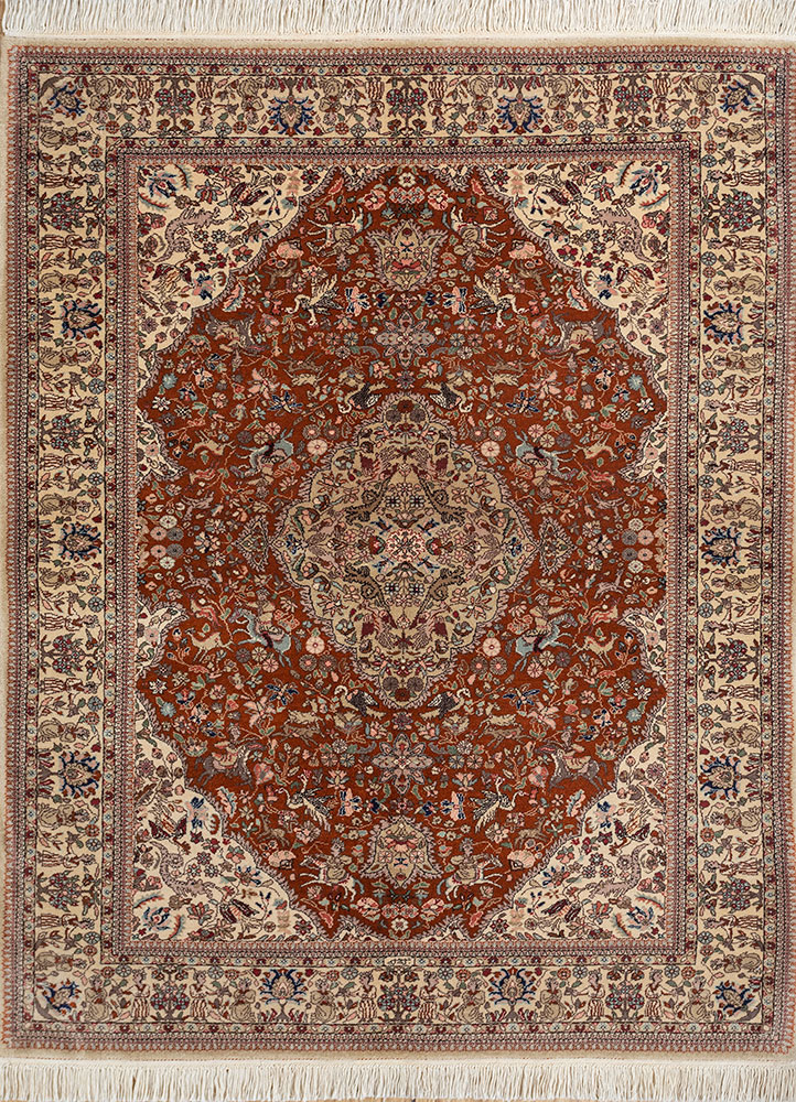 aalam red and orange wool hand knotted Rug - HeadShot