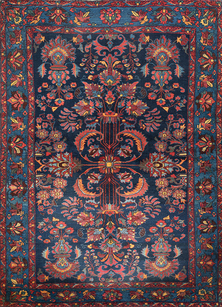 aalam blue wool hand knotted Rug - HeadShot