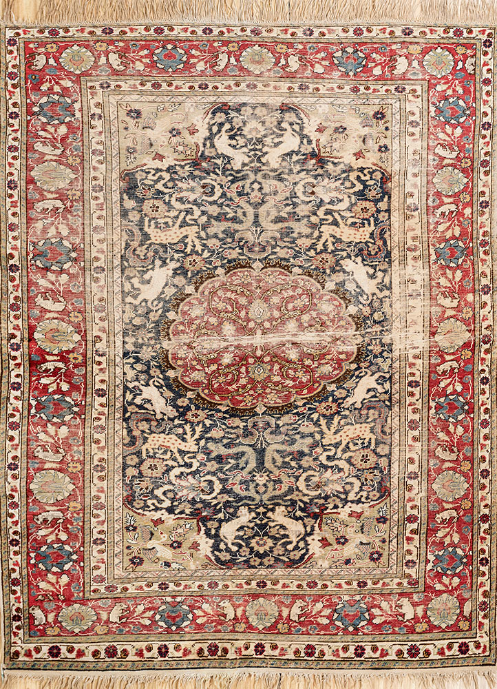 aalam red and orange wool hand knotted Rug - HeadShot