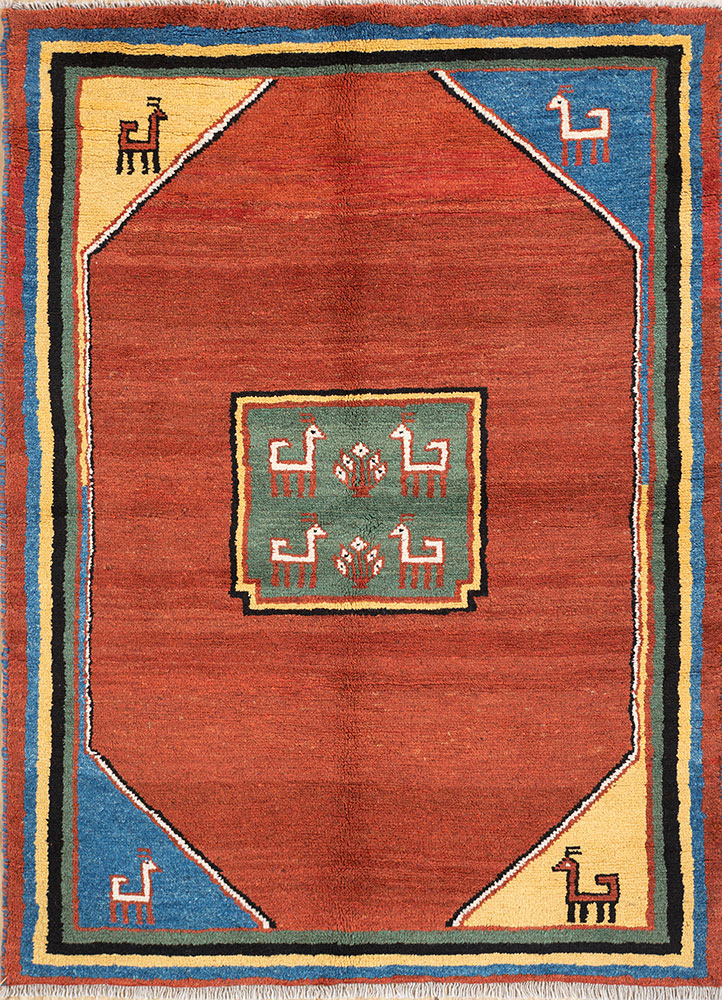 nuray red and orange wool hand knotted Rug - HeadShot