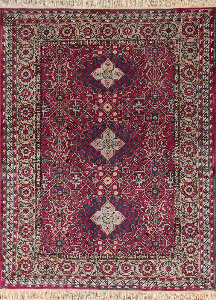 aalam red and orange wool hand knotted Rug - HeadShot