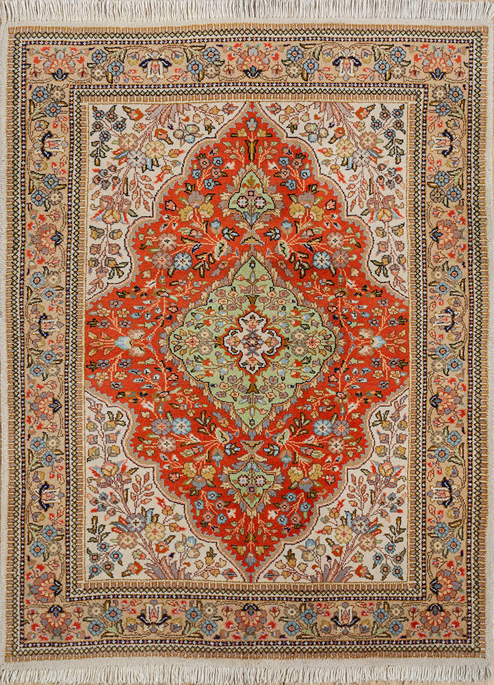 aalam red and orange wool hand knotted Rug - HeadShot