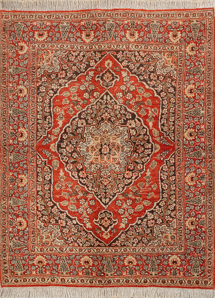 aalam red and orange wool hand knotted Rug - HeadShot